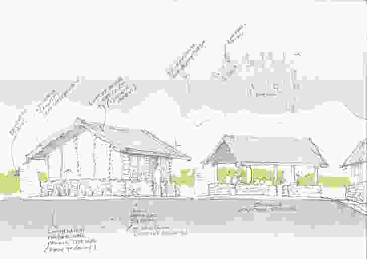 Annotated sketch of the school design.