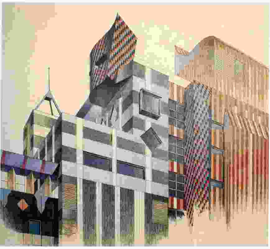 Corrigan’s sketch of Building 8, RMIT University, Melbourne 1994.