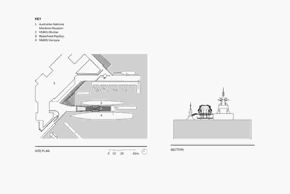 The Waterfront Pavilion site plan and section.