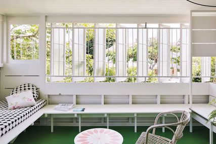 Rooms are arranged as an enfilade, with doorways aligned to permit views into adjacent rooms.