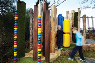 The sensory courtyard at Marnebek School encourages students with intellectual disabilities opportunities
to engage in joyful play while communicating with each other.