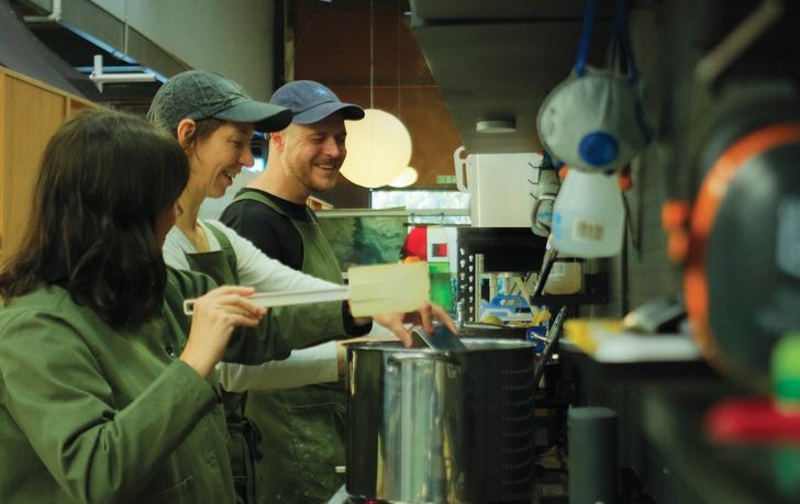 Other Matter team (L to R) Pollyanna Whitman, Jessie French and Elliot Hume in production, 2025.