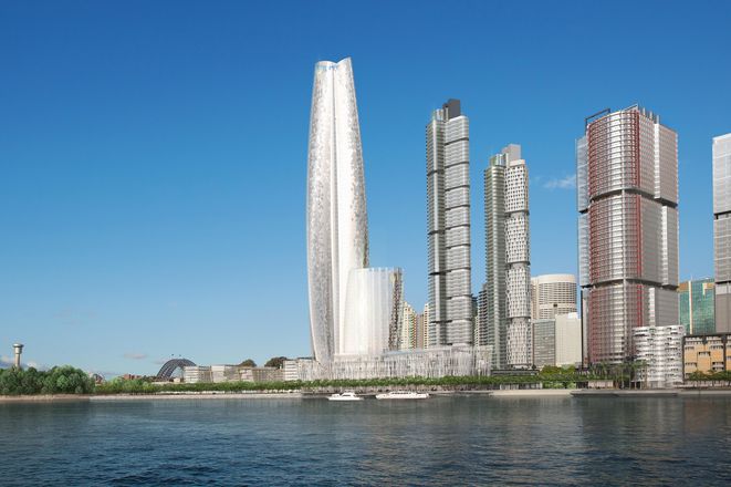 The under construction Crown Resorts casino at Barangaroo by Wilkinson Eyre.