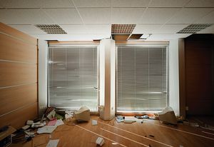 Evidence of the hasty retreat from this Spanish construction site office after projects went bankrupt and were abandoned is still visible three years later.