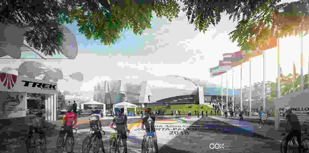 An artist impression of the Jakarta velodrome by Cox Architecture.