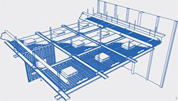 Typical chilled ceiling isometric drawing, with single-piece copper element bonded to metal ceiling tile.