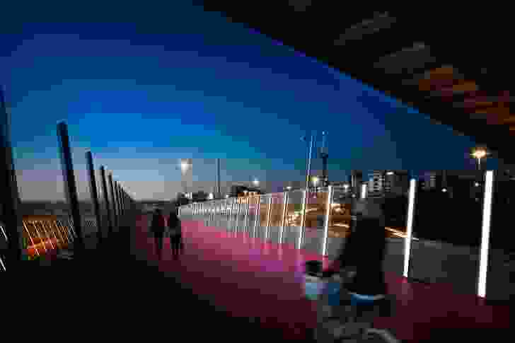 Render of the Nelson Street cycleway at dusk.
