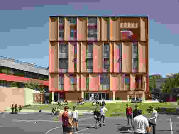 Mount Alexander College, a secondary school in Naarm’s/Melbourne’s inner-north, is a five-storey, red-brick beacon that establishes a series of meaningful visual and physical connections with the existing campus, wider suburb and CBD beyond.