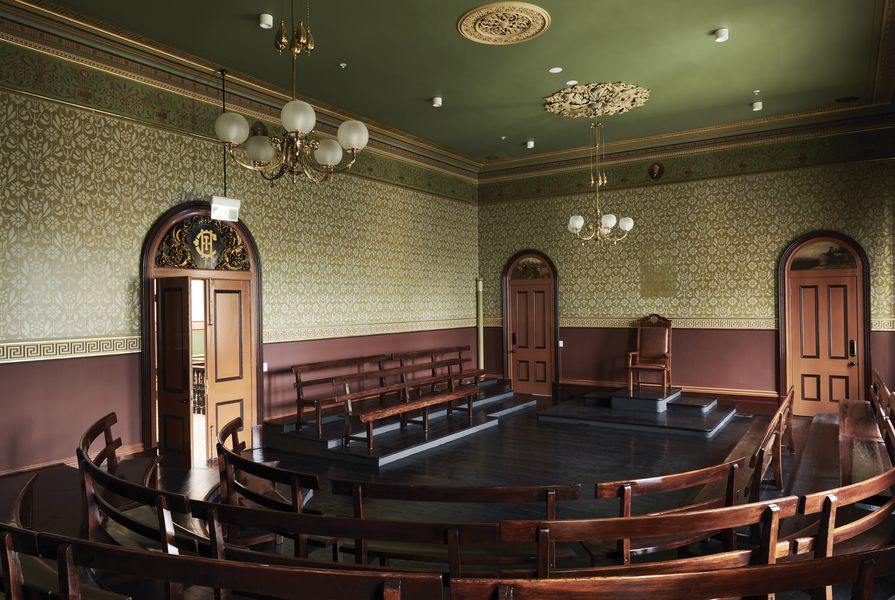 Lovell Chen’s intervention at the Trades Hall council chamber in Carlton, Melbourne is “subtle, surgical and even joyful.”