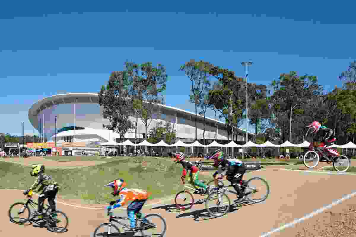 The velodrome’s hyperbolic paraboloid roof creates an impressive backdrop to the nearby BMX Supercross Track.