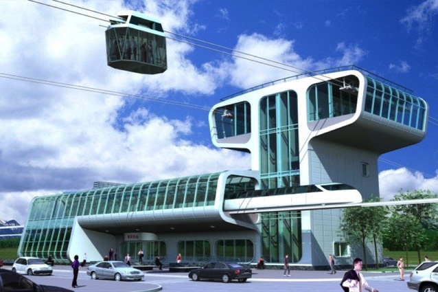 Conceptual proposal for a Sky Way elevated rail at Flinders University.