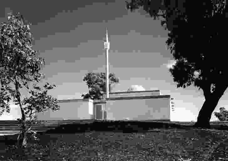 Canberra’s first mosque, with dome and minaret, in Yarralumla, ACT. Design by Gerd and Renate Block (c. 1961).