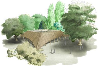 A sketch of the Studio Mumbai-designed MPavilion in its new location in Melbourne Zoo.