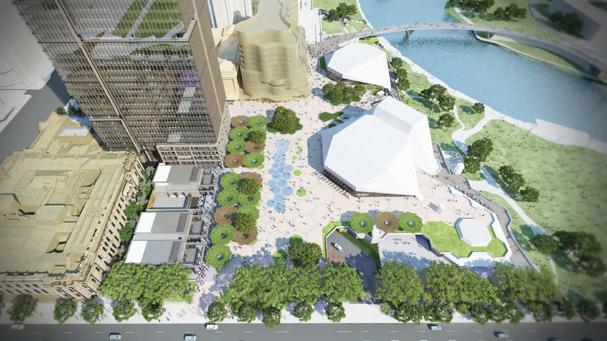Proposed redevelopment of Adelaide Festival Plaza designed by ARM Architecture and Taylor Cullity Lethlean.