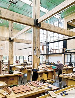 The new fine furniture workshop is housed in a double-height volume at the north end of the new “shed”. Image: Patrick Rodriguez 