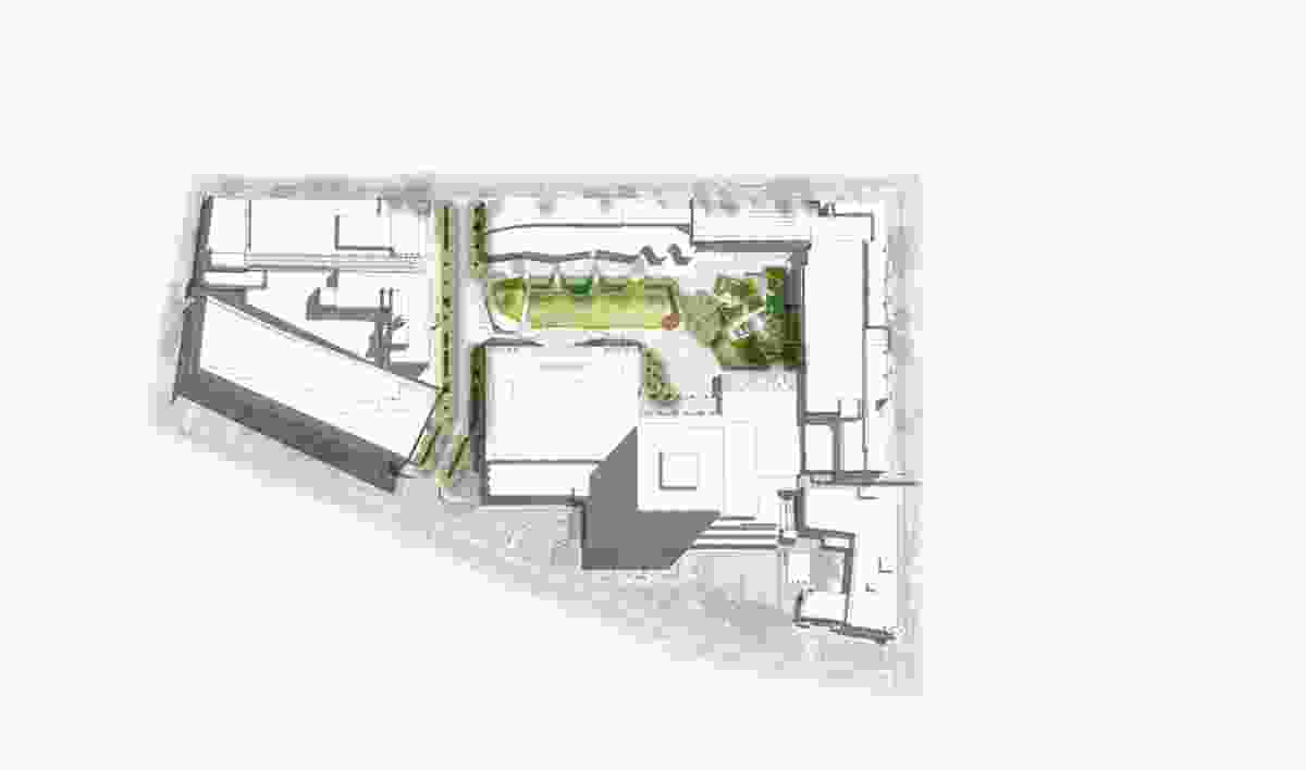 The campus masterplan, showing the location of the Alumni Green.