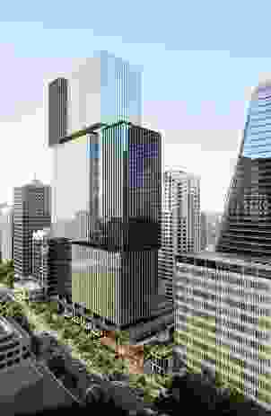 The proposed integrated station development at Victoria Cross includes a 40-storey office tower designed by Bates Smart.