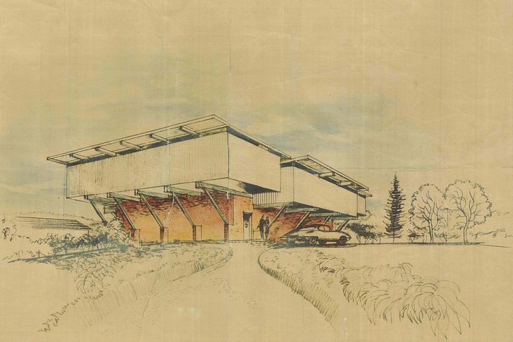 An original sketch of the Lyons House by Robin Boyd.