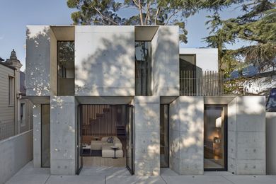 The Glebe House is a striking composition of stacked, raw concrete elements that were cast in situ.