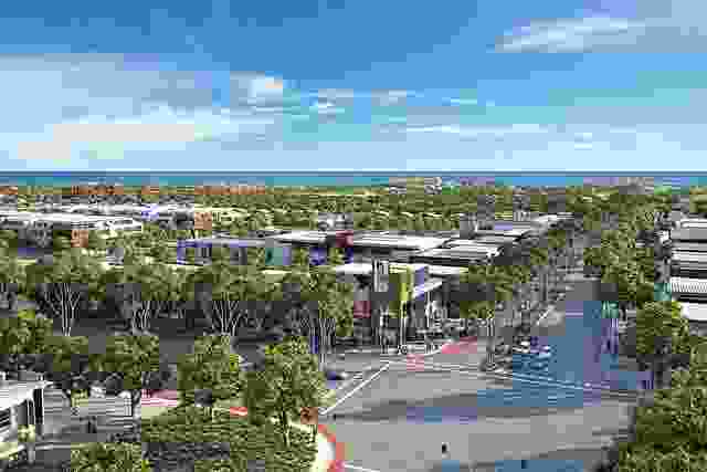 Artist’s impression of Alkmios Beach, WA, looking west to the beach from the Marmion Avenue Regional Centre.