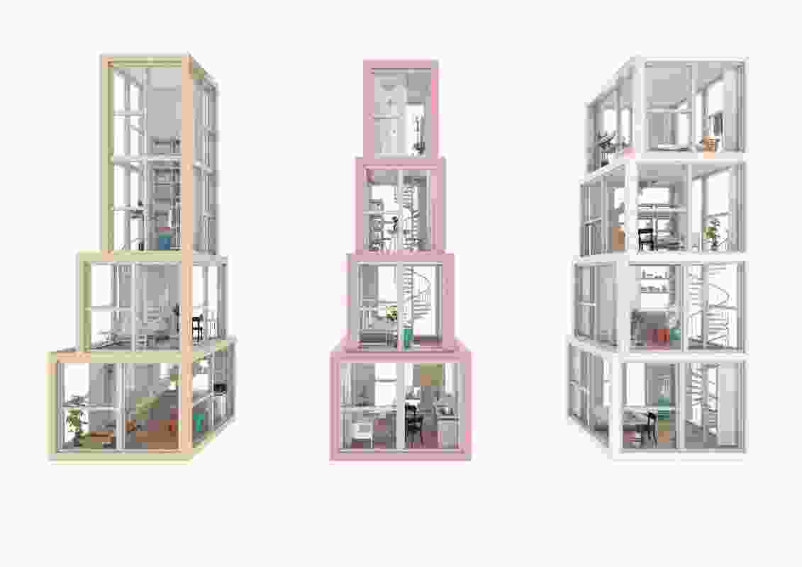 Rooms are stacked within apartments of Towers within a Tower by Kwong Von Glinow.