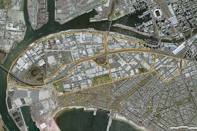 A map outlining the precincts in Fishermans Bend.