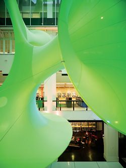 Looking onto and through Green Void, by LAVA, in the Customs House atrium. Photography Peter Bennetts.