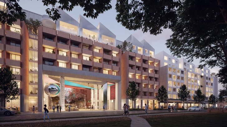 The project’s retail frontage on Victoria Road is marked by a large, mirrored gateway. Pictured: One of two proposed buildings designed by Architecture AND.