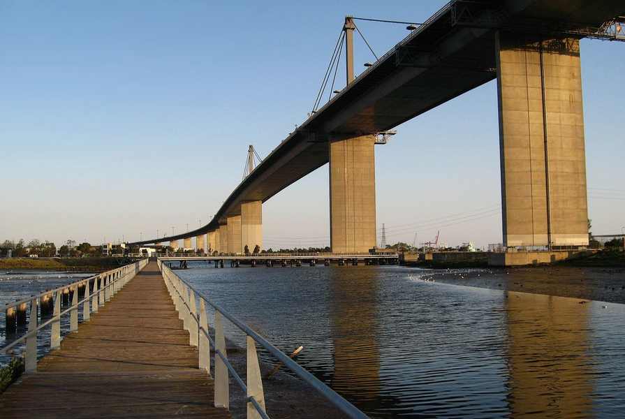  The West Gate Bridge as seen from the walkway near the West Gate Bridge Memorial Park in Melbourne, Victoria, Australia.  by Kham Tran, licensed under  CC BY-SA 3.0 