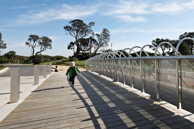 The bridge offers pedestrians a place to sit, rest, walk and view.