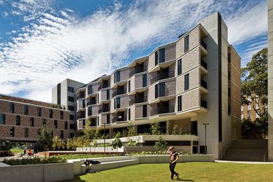 Based on a cloister model, the taller blocks step north to south, while transverse blocks are lower to limit overshadowing to the courtyards.