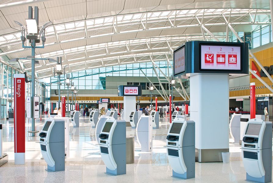 Vince Frost worked with Marc Newson to design the new Qantas check-in area, the “Next Generation Check-in.”