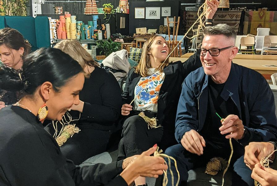 The team at John Wardle Architects came together in various ways during the creation of the practice’s RAP, including at a weaving workshop with Aboriginal contemporary weaver Tegan Murdock.