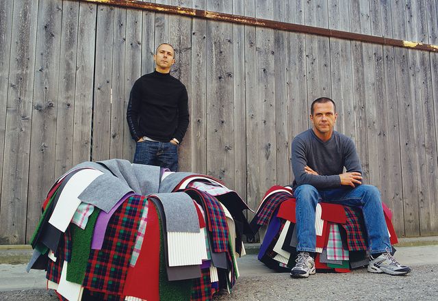 Humberto (left) and Fernando Campana (right) with Sushi chairs for Edra.