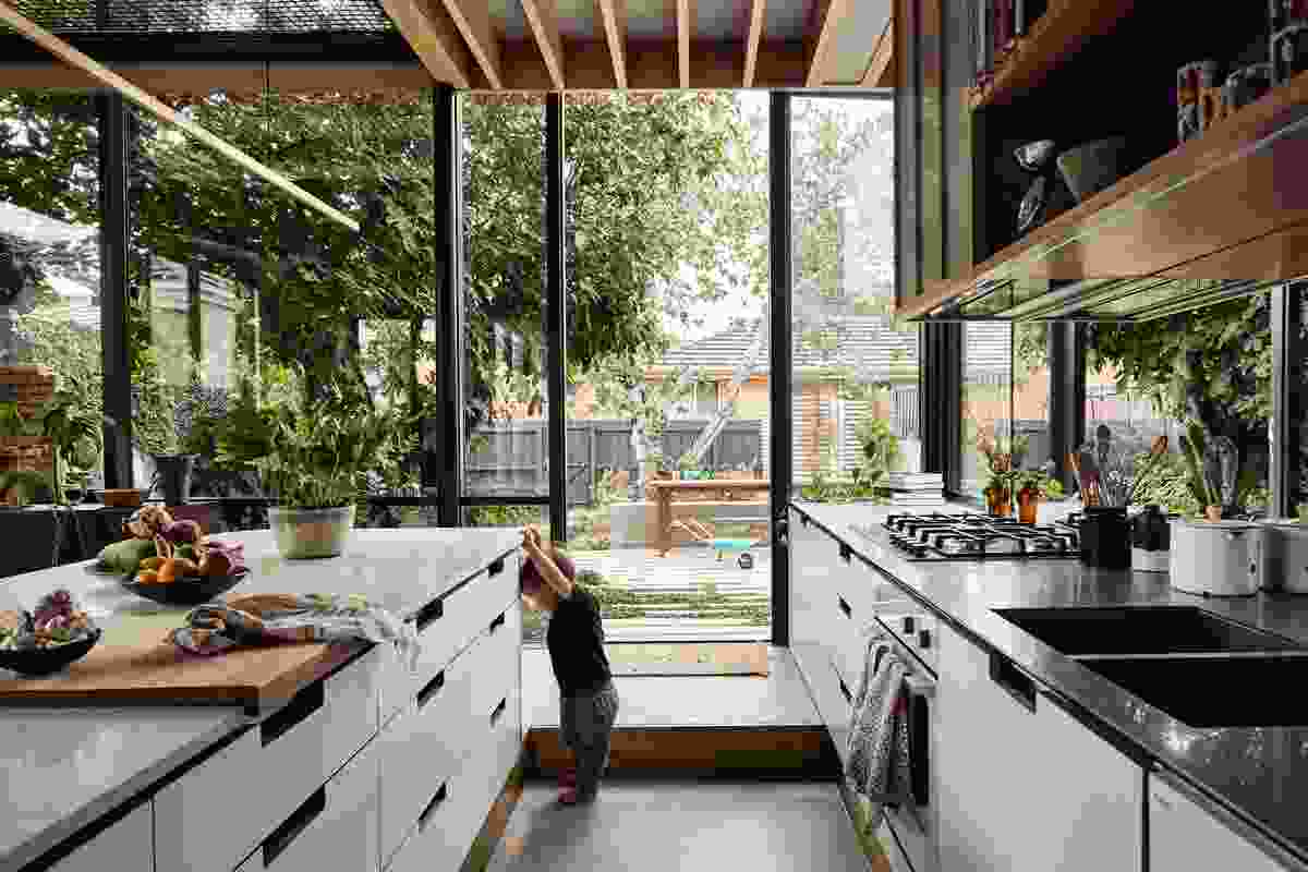 The sunken kitchen was a point of much discussion between architect and client throughout the design process.