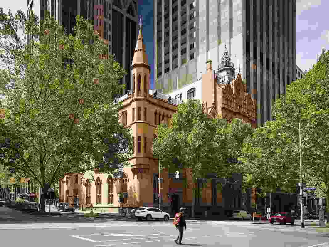 The collection of buildings collectively known as the Gothic Bank Complex at the corner of Queen Street and Collins Street in Melbourne’s CBD.