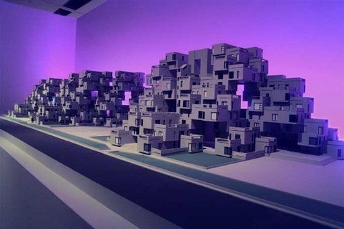 Australian artist Callum Morton’s luminous painted homage (2003) to Moshe Safdie’s Habitat ’67 project.