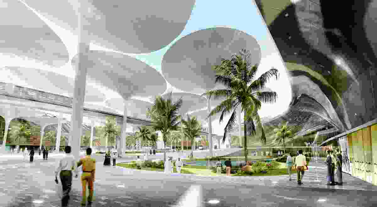 The winning scheme (2009) for the urban centre of Masdar, a zero-carbon, zero-waste city near Abu Dhabi.