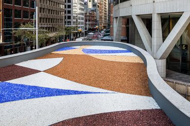 The replica of architect Harry Seidler's Rose Seidler Mural at the new Piazza at Grosvenor Place.
