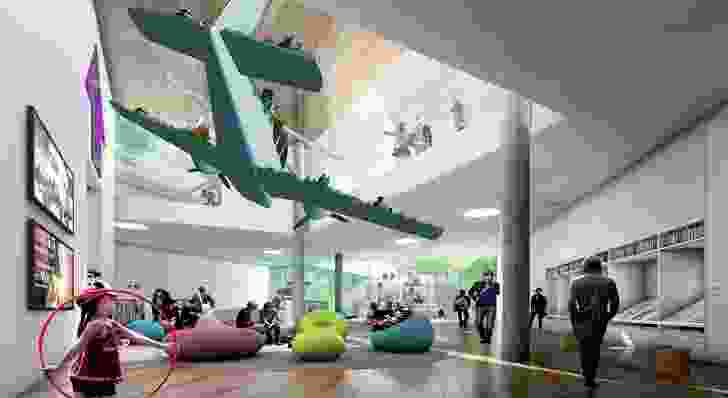 Concept for Cloud Nation by Claire Healy and Sean Cordeiro. Artist impression (not to scale) by Konrad Hartmann and Event Engineering courtesy of the artists and Roslyn Oxley9 Gallery. Base image by Luxigon courtesy of Stewart Hollenstein and Stewart Architecture.