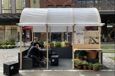 Re-ply, a social initiative by BVN's New York office, which takes plywood used for protest barricades and transforms them into outdoor spaces for COVID-embattled bars, restaurants and cafes.