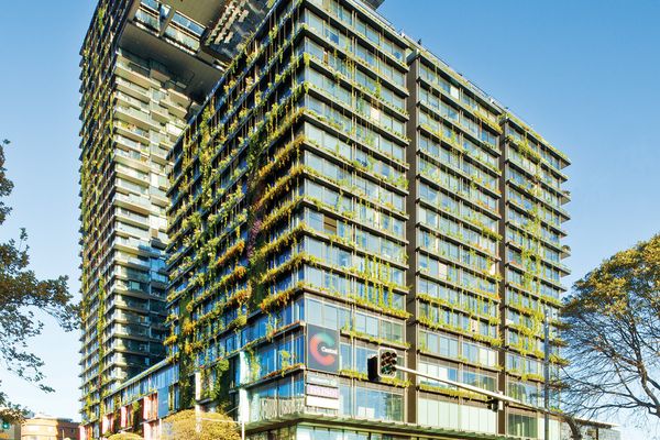 The north-west corner of One Central Park by Ateliers Jean Nouvel and PTW Architects, in Sydney.