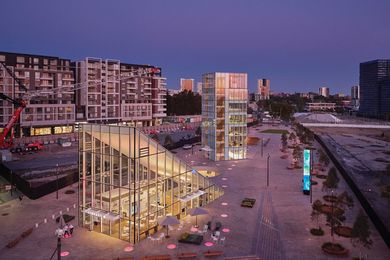 The bulk of the Green Square Library is buried underground, with parts emerging from the ground plane as a series of built elements and sunken voids.