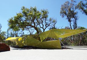 Entrance artwork by Jon Tarry, based on an insect chrysalis.