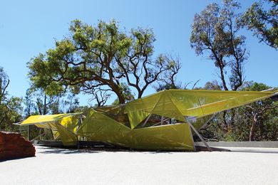 Entrance artwork by Jon Tarry, based on an insect chrysalis.