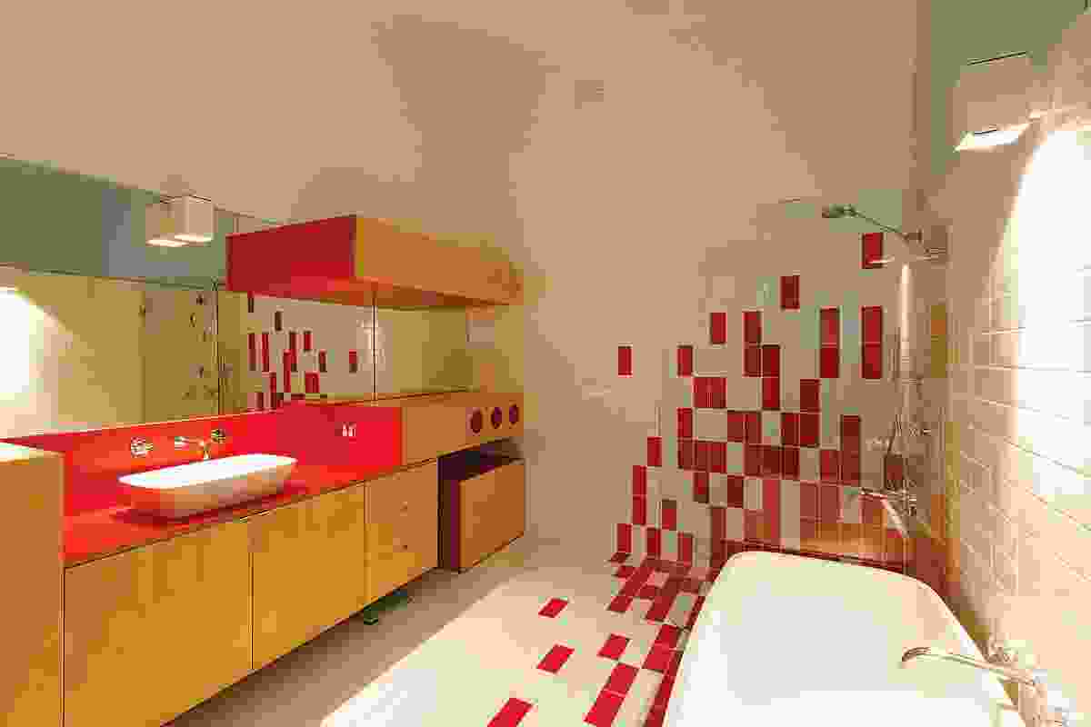 Psycho-thriller: the bathroom tiling is a witty homage to the classic splatter film. 