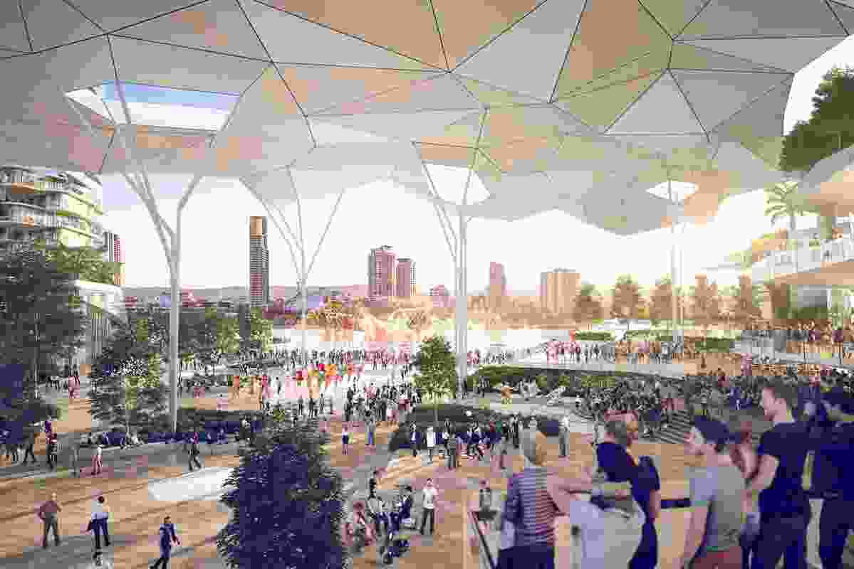 A waterfront plaza in the proposal for the Gold Coast Integrated Resort designed by Blight Rayner.