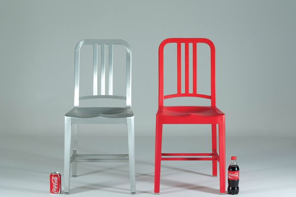 The 111 Navy chair is so named because it is made from 111 recycled PET bottles.