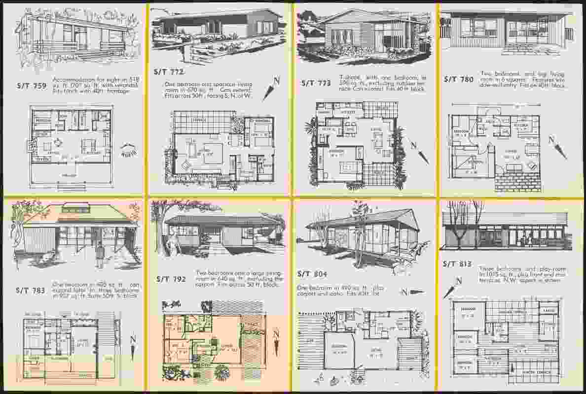 Folded booklet of house plans prepared by the Small Homes Service New South Wales, conducted by the Royal Australian Institute of Architects (New South Wales chapter) in conjunction with Australian Home Beautiful at David Jones, Sydney.