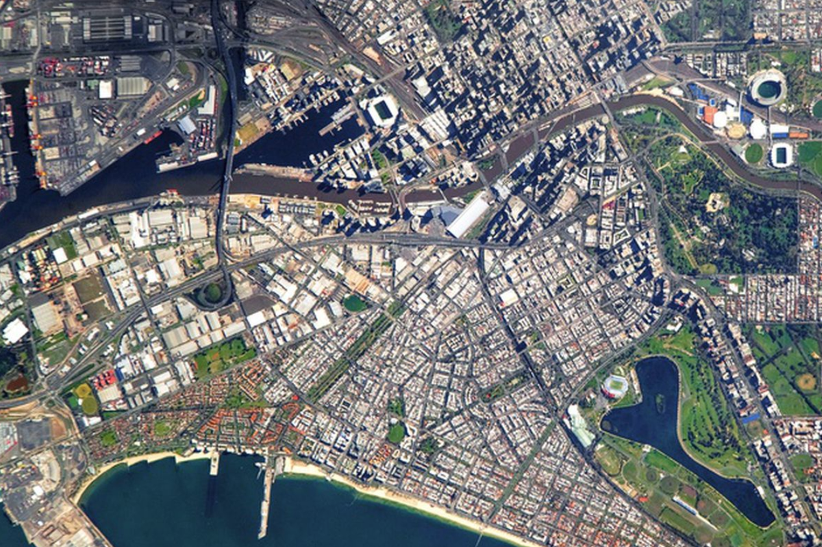 Satellite view of central Melbourne.